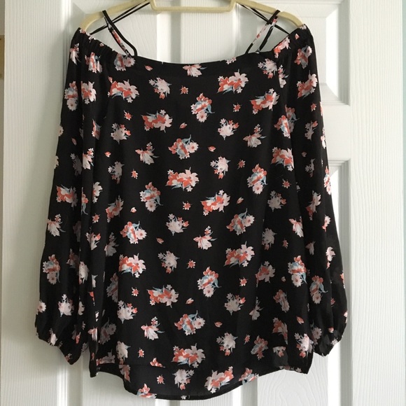 Pleione Tops - Pleione Black Floral Off-shoulder Blouse Medium